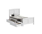 Oikiture Wooden Bed Frame Single Size Base with Storage Drawers White