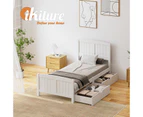 Oikiture Wooden Bed Frame Single Size Base with Storage Drawers White