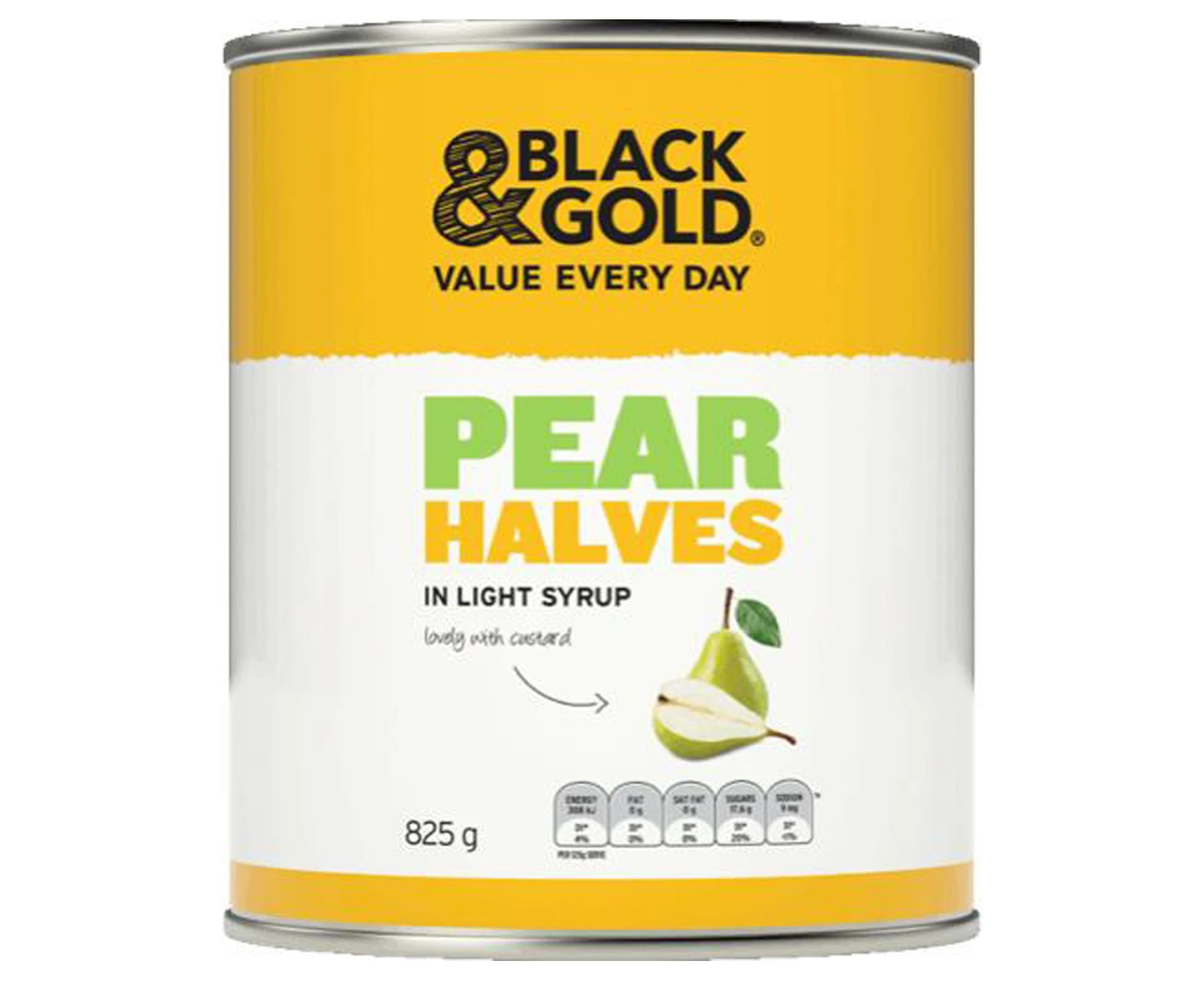 Black & Gold Pear Halves In Light Syrup 825g x 1