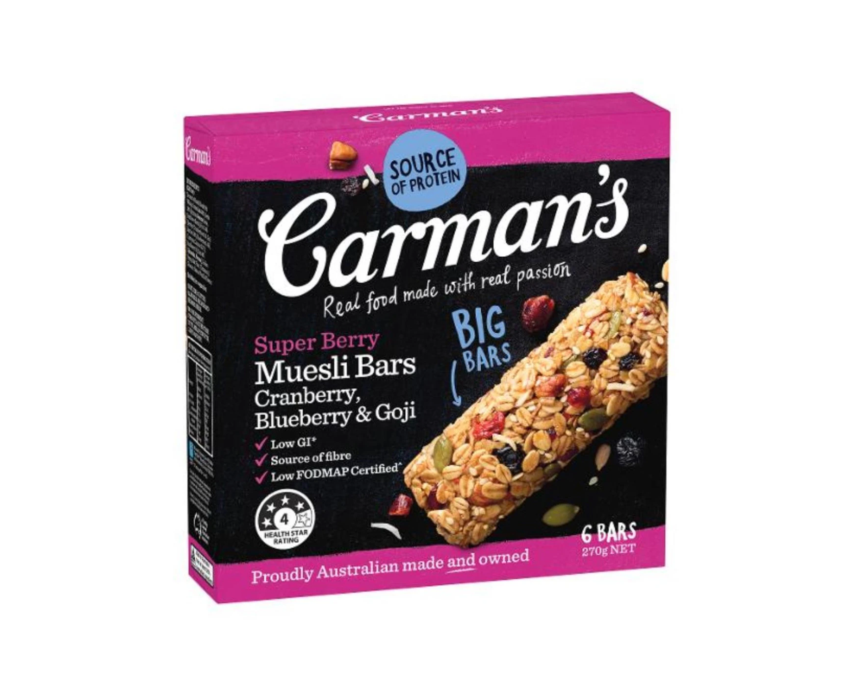 Carmans Super Berry Cranberry, Goji & Blueberry Muesli Bars 270gm x 1