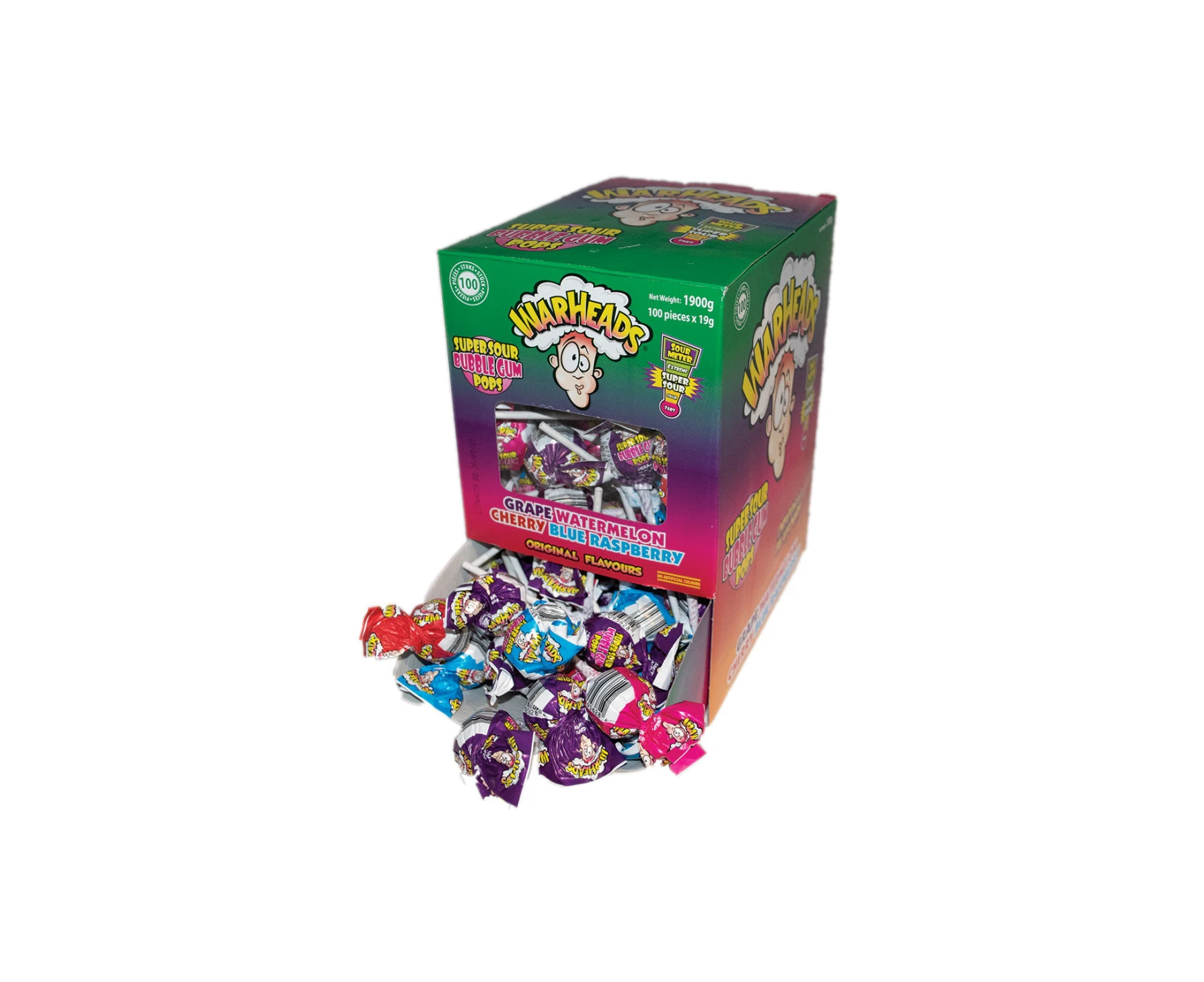 Warheads Super Sour Bubble-gum Pops 19g x 100