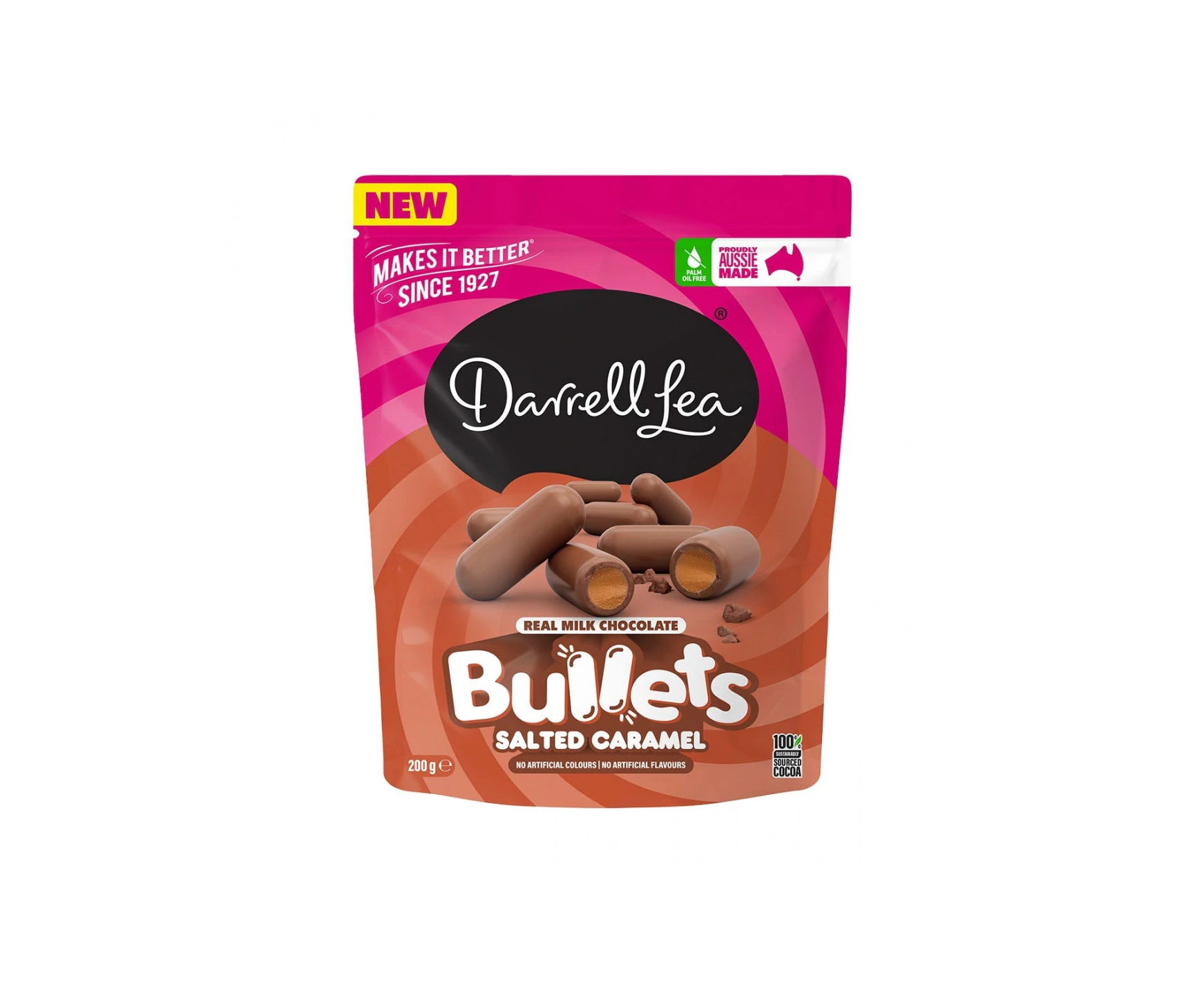 Darrell Lea Milk Chocolate Bullets Salted Caramel 200g x 12