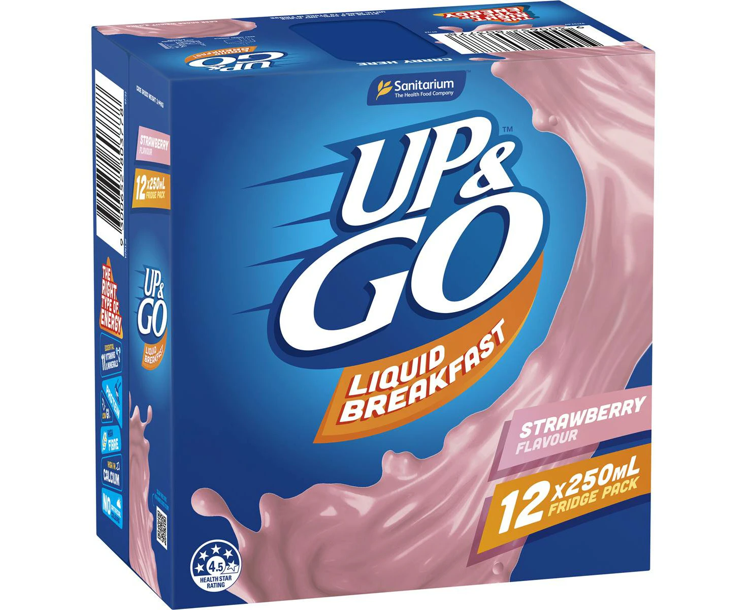 Up & Go Strawberry Milk Liquid Breakfast Cartons 250ml X 12 Cartons