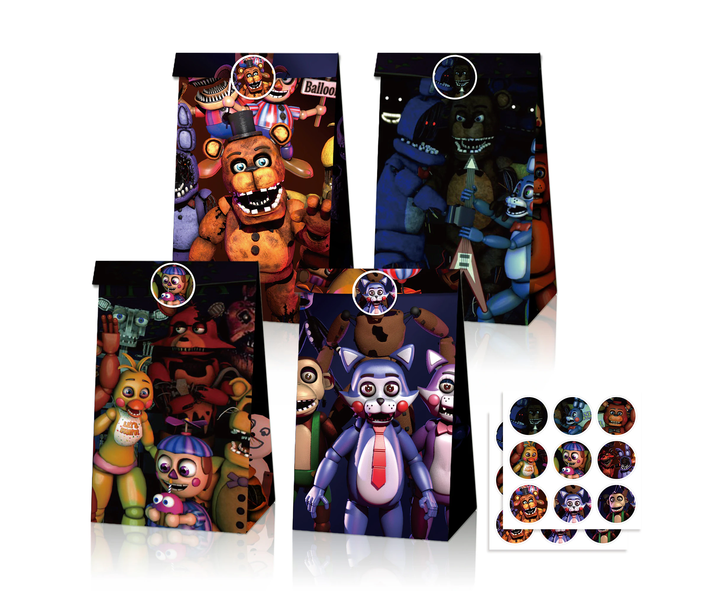 Five Nights at Freddys Paper Lolly Loot Bag & Stickers Gift Bag Kids Birthday Supplies Decorations 12PC