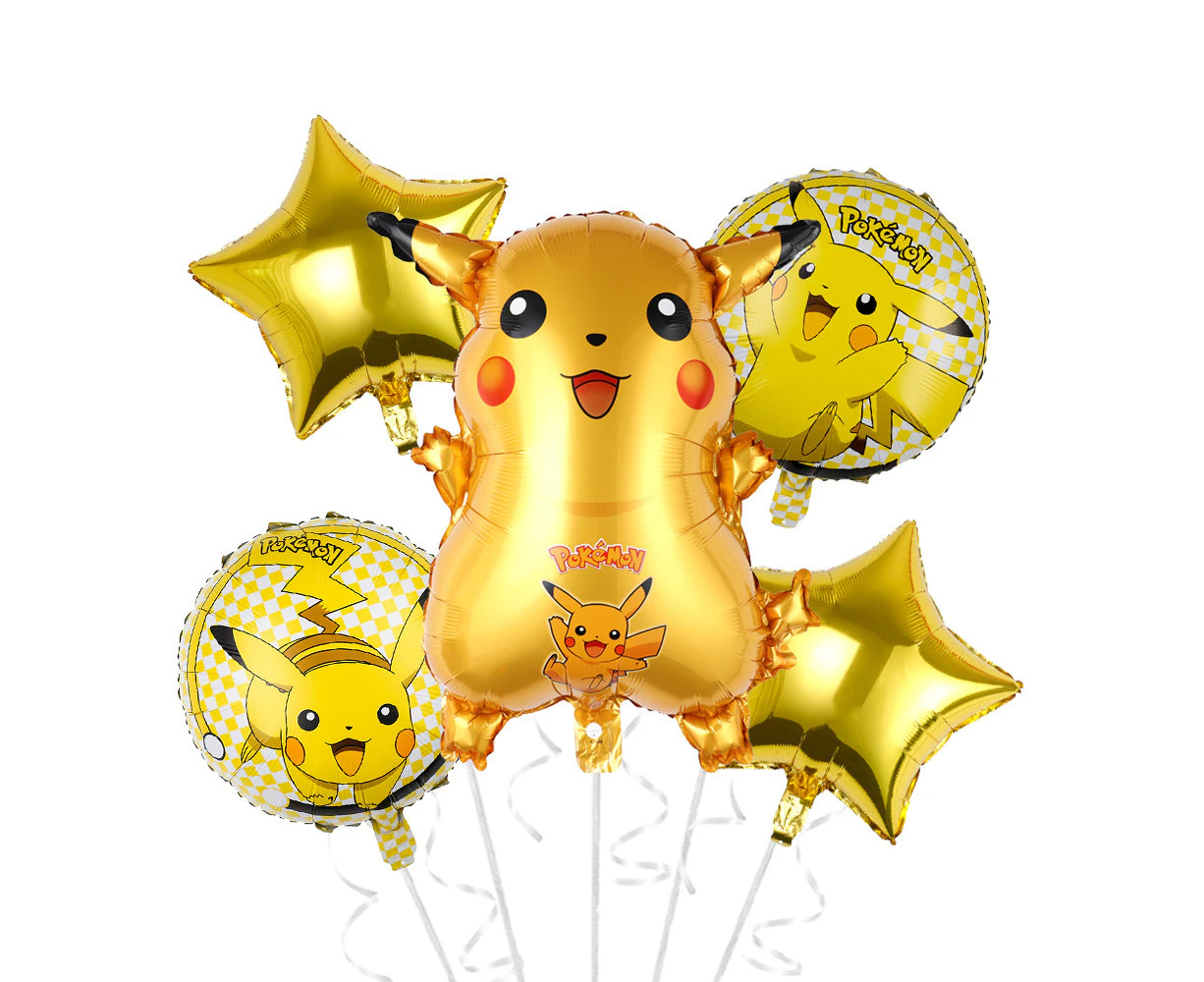 5PC Pokemon Pikachu Foil Balloon Set Kids Birthday Party Supplies Decoration