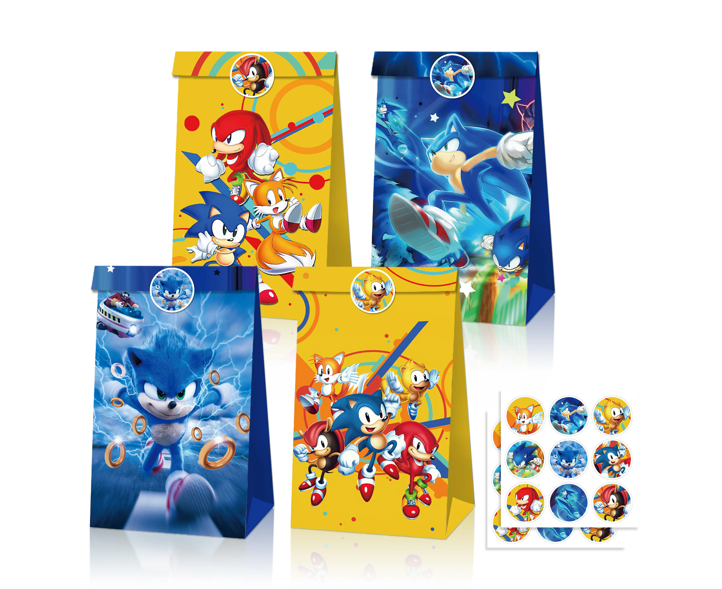 Sonic the Hedgehog Paper Lolly Loot Bag & Stickers Gift Bag Kids Birthday Supplies Decorations 12PC