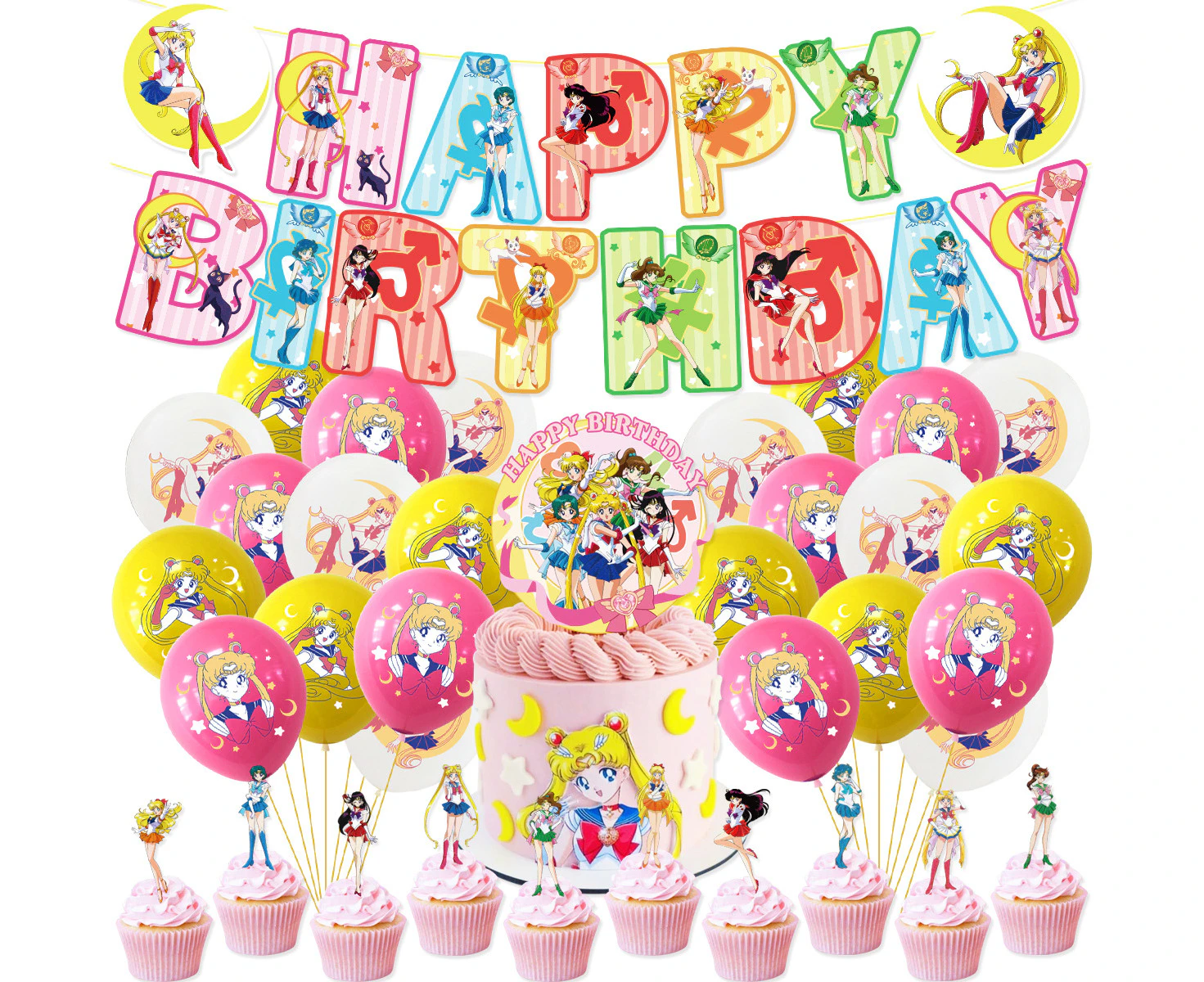 Sailor Moon Party Supplies Birthday Decorations Balloons Cake Topper Banner