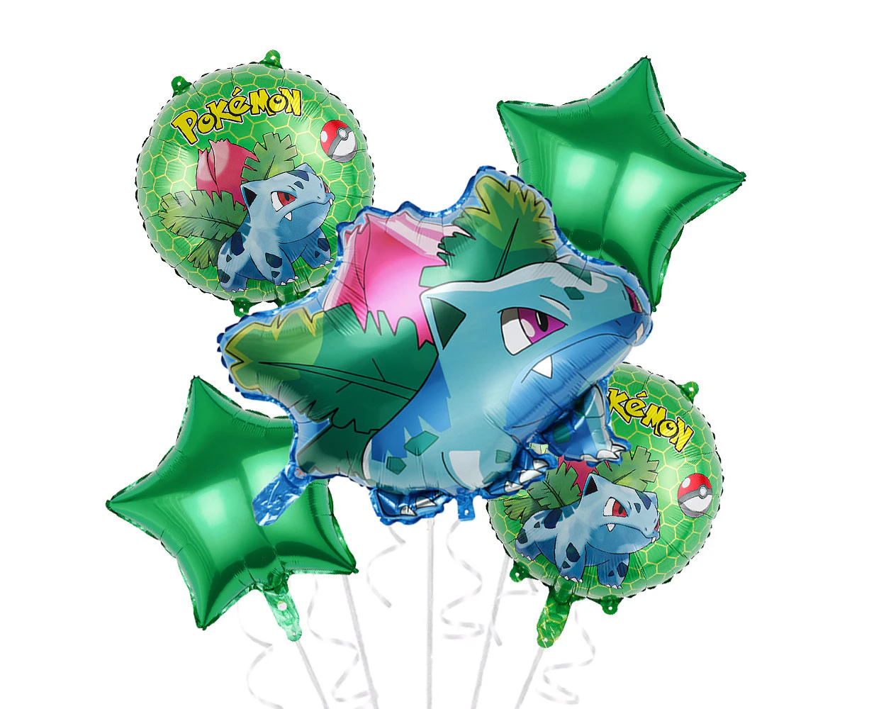 5PC Pokemon Bulbasaur Foil Balloon Set Kids Birthday Party Supplies Decoration