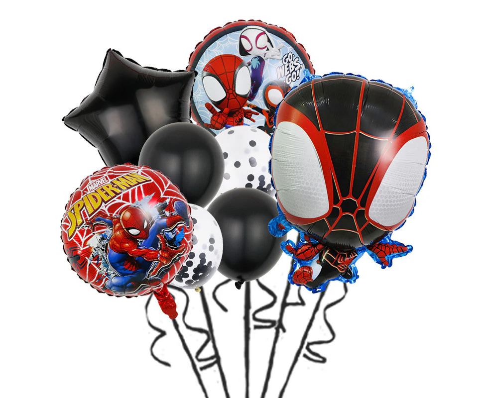 5PC Black Miles Morales Spiderman Foil Balloon Set Kids Birthday Party Supplies Decoration