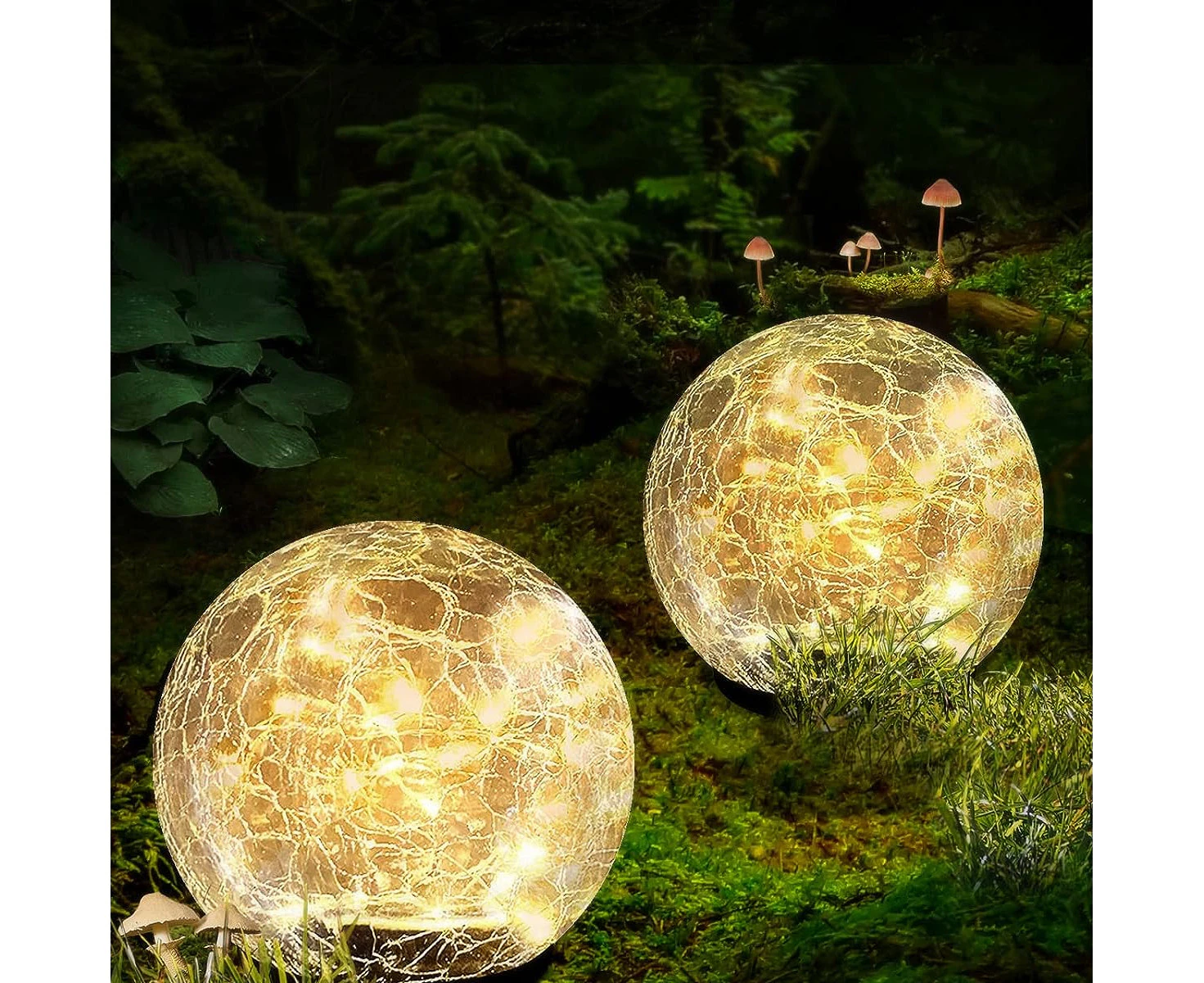 Solar Ball Lights Outdoor Waterproof, Cracked Glass Globe Solar Power Ground Lights