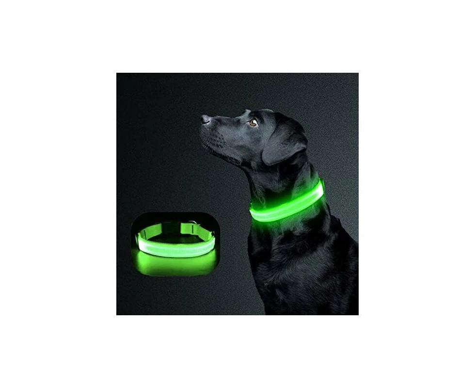 LED dog light collar, rechargeable and adjustable in length, light collar for small and medium-sized dogs at night, L (green)