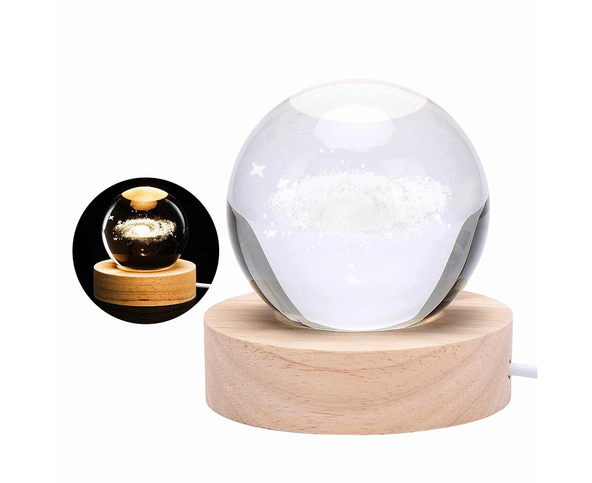 3D Galaxy Crystal Ball Night Light, LED Solar System Crystal Ball Night Light with Wooden Base(Nebula)