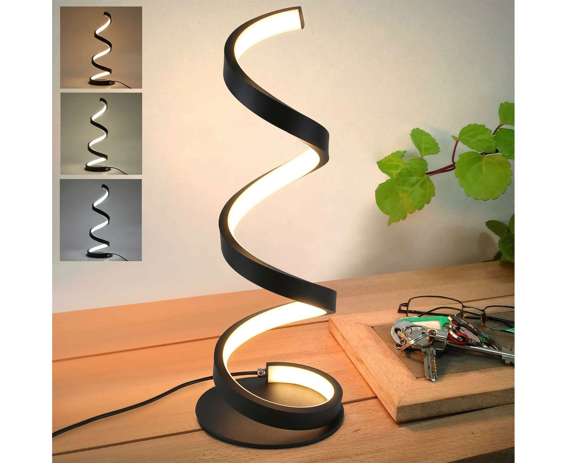 Dimmable Black Led Table Lamp? Modern 10W Bedside Lamp with Schlater Spiral Bedside Lamp Metal Desk Lamp with 2.9m Cable