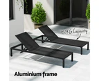 Gardeon Sun Lounge Outdoor Lounger Aluminium Folding Beach Chair Wheels Black