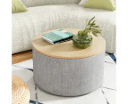 Artiss Storage Ottoman Blanket Box 60cm Linen Round Grey