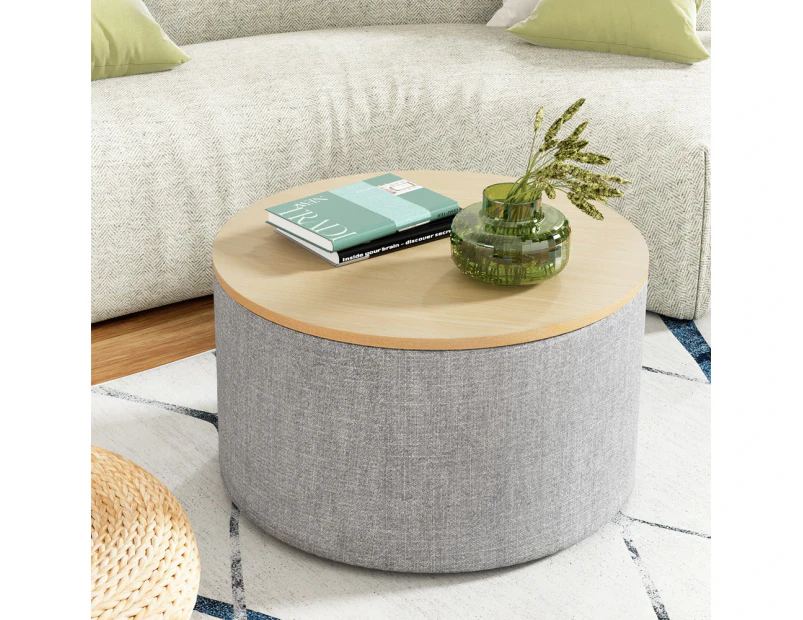 Artiss Storage Ottoman Blanket Box 60cm Linen Round Grey