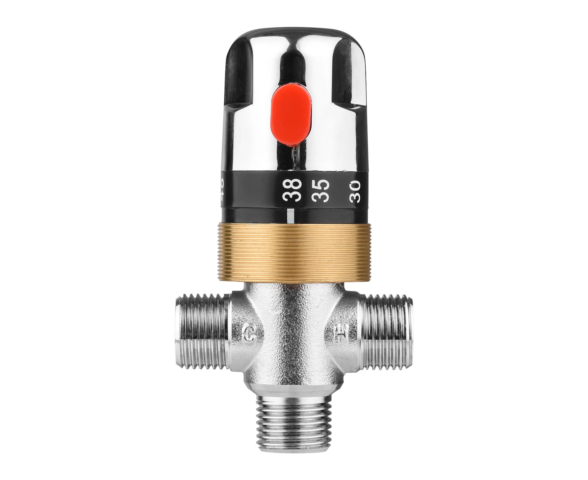 Thermostatic Temperature Control Valve Hot Cold Water Shower Mixer G1/2 Copper Mixing Valve Three-Way Shower Diverter Valve for Solar Heating System Water