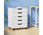 Artiss 5-Drawer Filing Cabinet Mobile Rolling Storage Cabinet Chest of Drawers Stand White