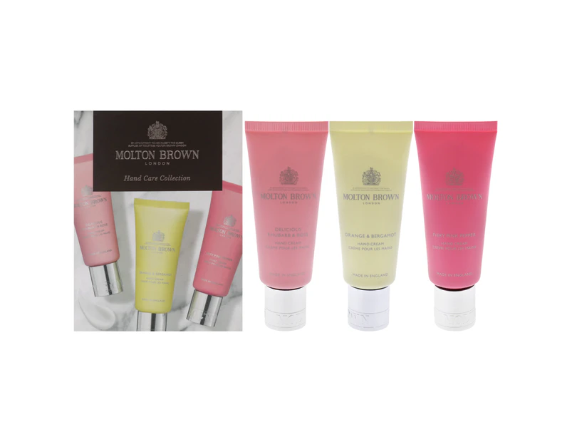 Floral and Spicy Hand Care Collection Set by Molton Brown for Unisex - 3 Pc 1.4oz Delicious Rhubare and Rose Hand Cream