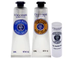 Shea Travel Must Haves Set by LOccitane for Unisex - 3 Pc 1oz Shea Dry Skin Hand Cream, 1oz Shea Dry Skin Foot Cream, 0.15oz Shea Butter Ultra Rich LipBalm