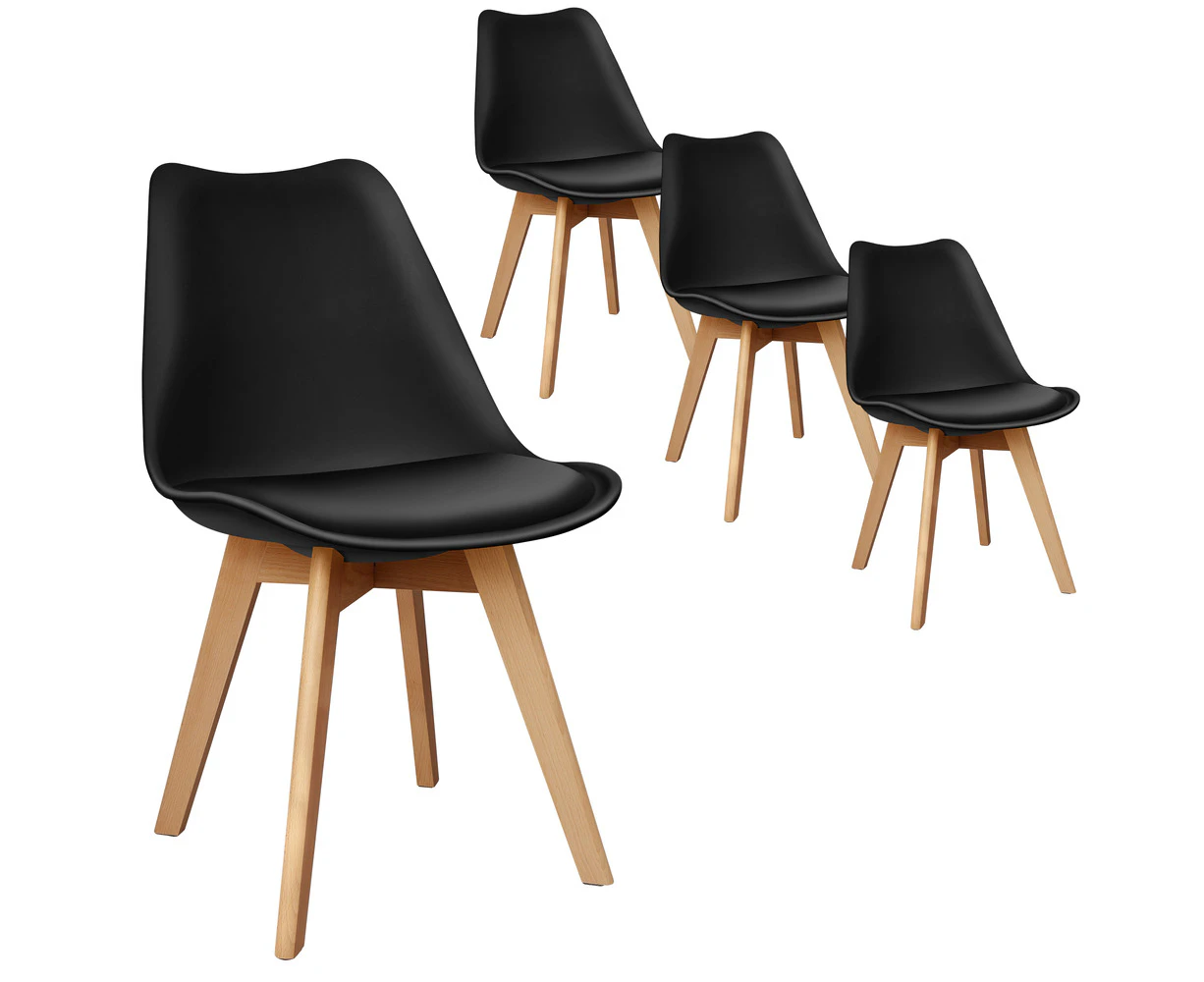 ALFORDSON Dining Chairs Set of 4 Wooden PU Leather Black