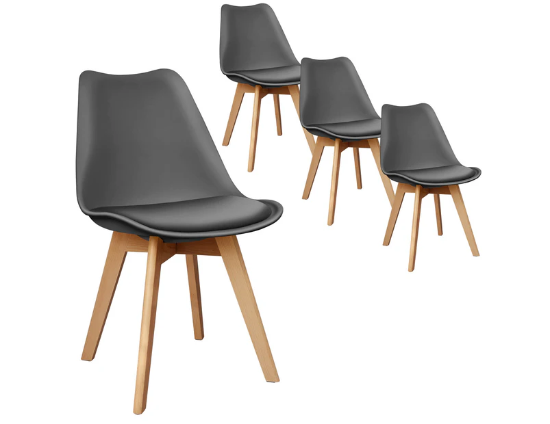 ALFORDSON Dining Chairs Set of 4 Wooden PU Leather Grey