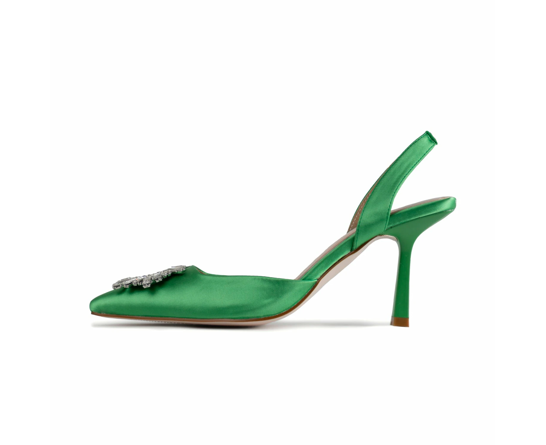 RAID Punam Heeled Slingback in Green Satin