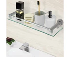 Bathroom Shelf - Wall Mounted, Tempered Glass and Aluminum, Width 40 cm, Mounting Hardware Included, Silver - Bathroom Shelf