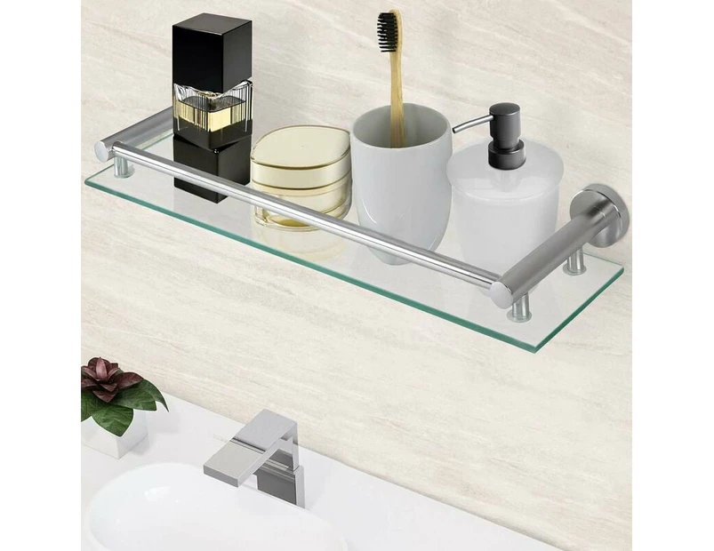 Bathroom Shelf - Wall Mounted, Tempered Glass and Aluminum, Width 40 cm, Mounting Hardware Included, Silver - Bathroom Shelf