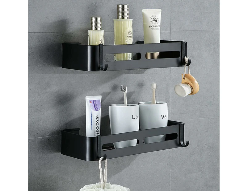 Yeegout No Drilling Bathroom Shelves With Removable Hooks Aluminum Adhesive Shower Caddy Storage (Black Square)