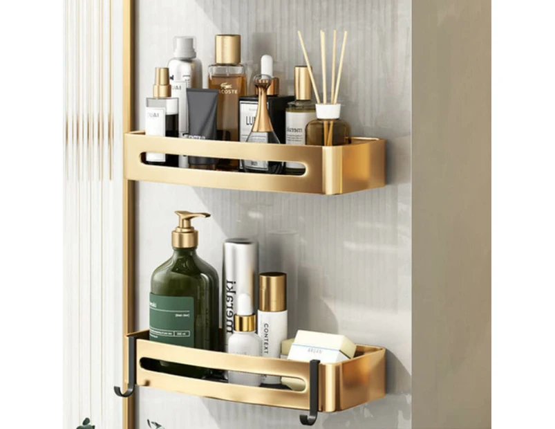 Set of 2 No-Drill Shower Racks - Champagne Gold - With Hook - Bathroom Wall Rack - For Bath and Shower - Stainless Steel