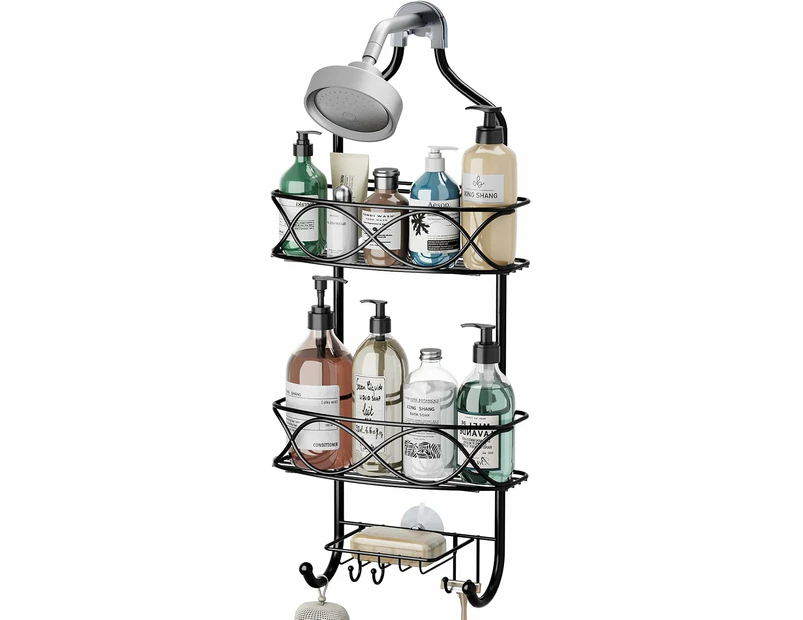 Black Rust-Proof Metal Hanging Shower Caddy Over Shower Head | Large Bathroom Organizer for Shampoo, Conditioner, Body Wash, Soap, Razors, Loofahs