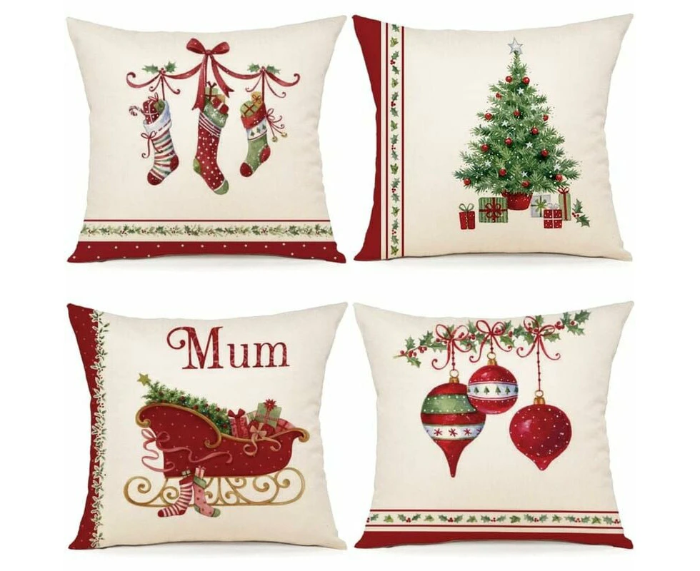 Christmas Cushion Cover 40x40 Set of 4 Decorative Decorative Cotton and Linen Pillowcase 40 x 40 cm for Bedroom, Chair, Bed Christmas Decoration