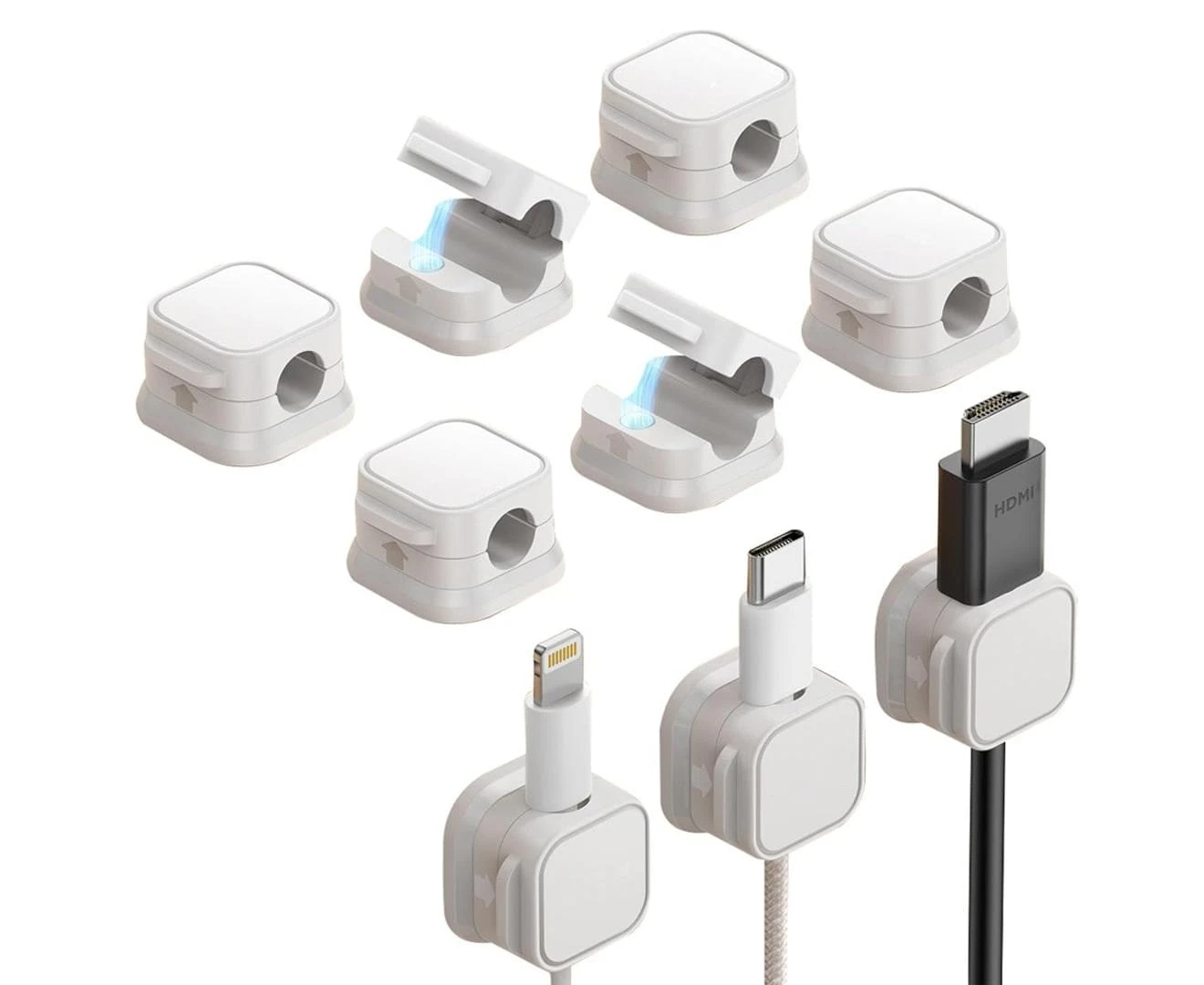 6Pcs Magnetic Cable Clips Self-Adhesive Cord Holder Under Desk Cable Management Wire Holder White