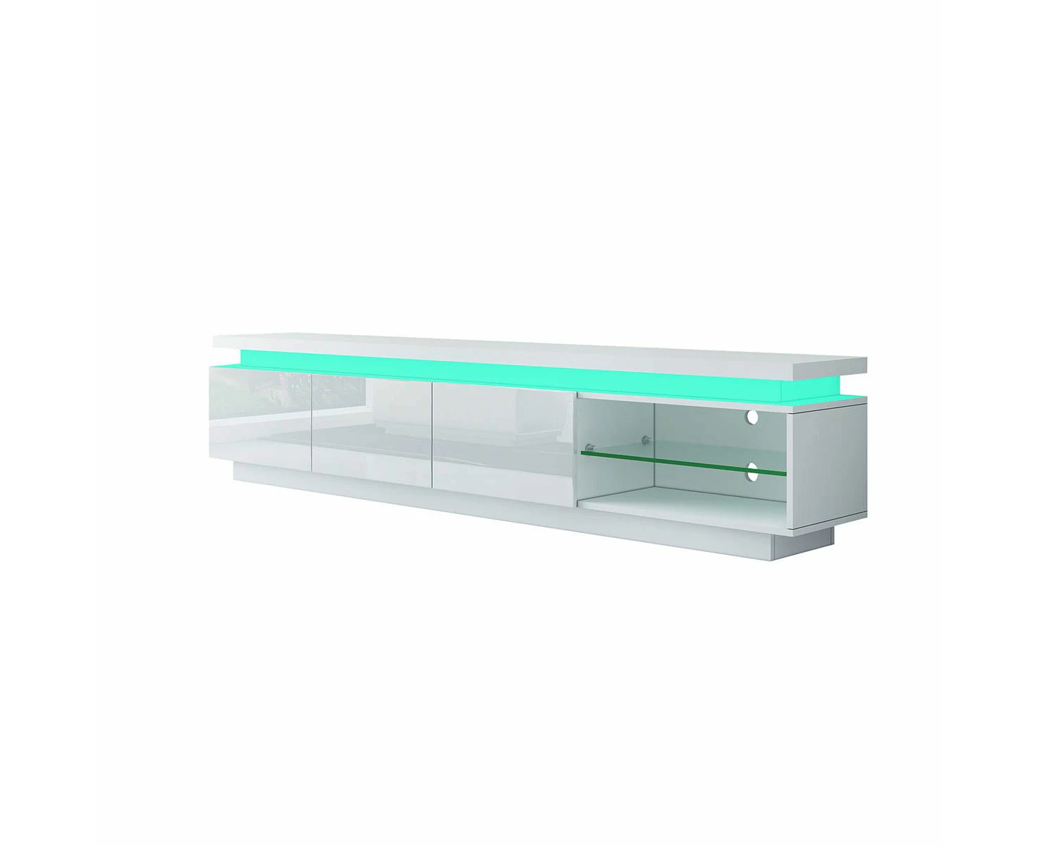 TV Unit Storage Cabinet LED Lighted High Gloss Front 3 Drawers Television Stand Modern Furniture Console White