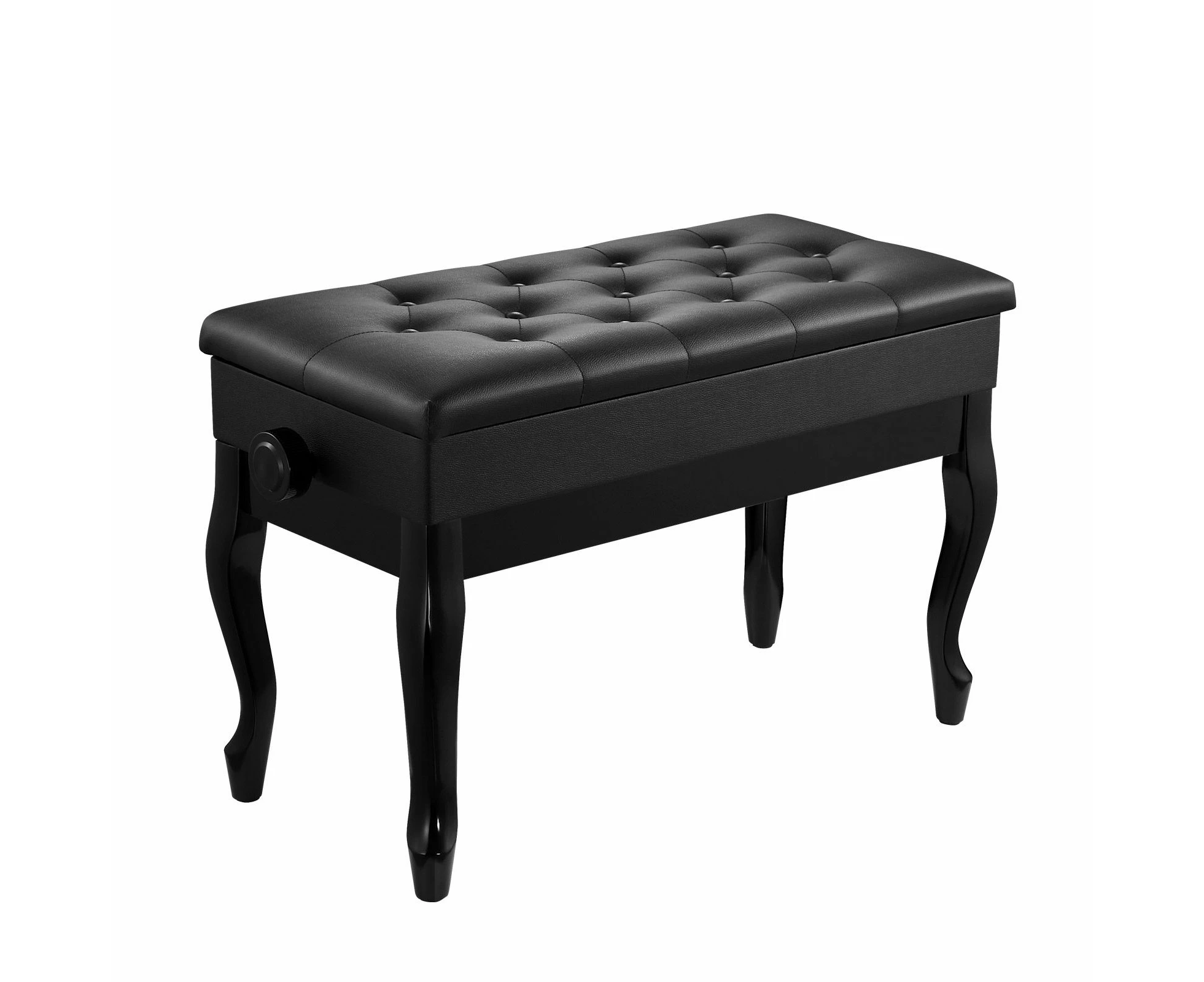 Adjustable Duet Piano Stool Bench Chair Ergonomic Modern Keyboard Double Seat Black with Storage PU Leather Cushion