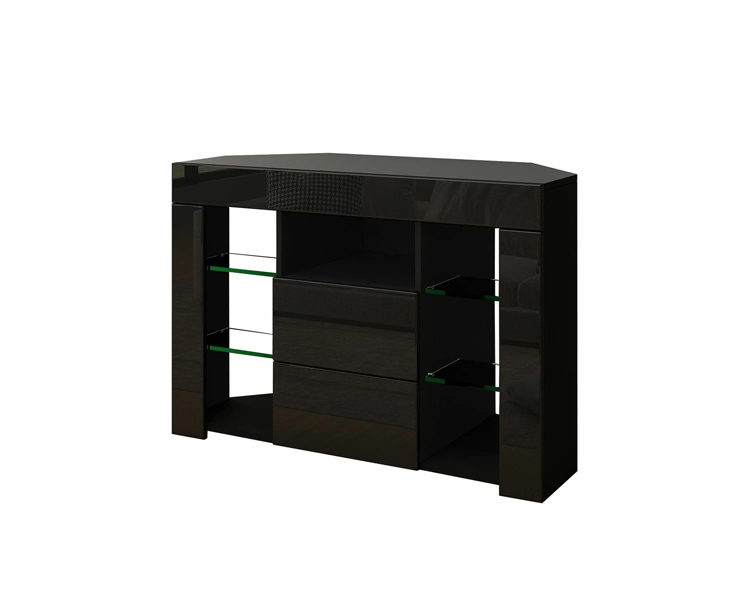 TV Cabinet Television Storage Unit 2 Drawers High Gloss Front LED Lighted Modern Furniture Console Black