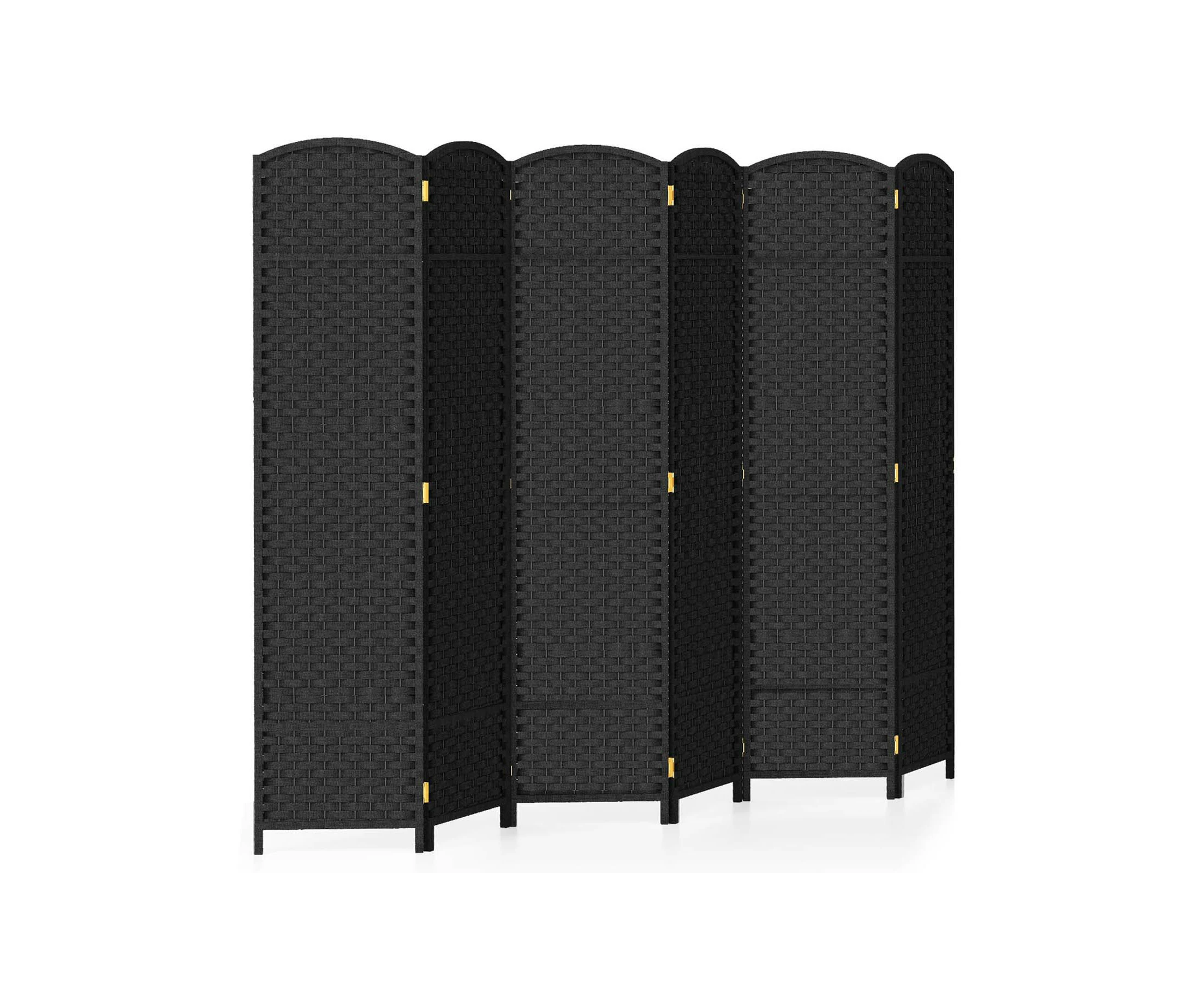 Costway 6 Panel Polypropylene Ribbon Screen Foldable Privacy Screen Exquisite Partition Stand w/Pine Frame Aesthetic Room Divider Black