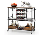 Giantex 3-Tier Bar Cart Mobile Wine Rack w/Glass Holders & Hooks Home Serving Trolley