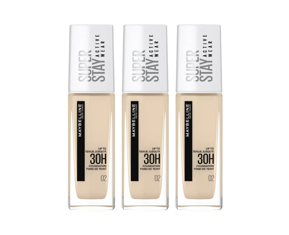 3 x Maybelline SuperStay Active Wear 30HR Longwear Foundation 30mL - 02 Naked Ivory