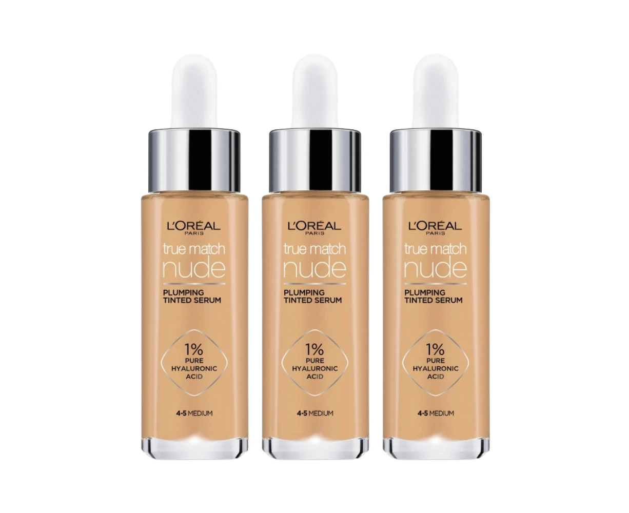 3 x L'Oreal Paris True Match Nude Plumping Tinted Serum 30mL - 4-5 Medium