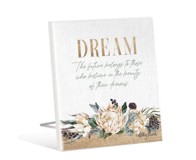 French Country White Protea Dreams Future Wooden Standing Sign