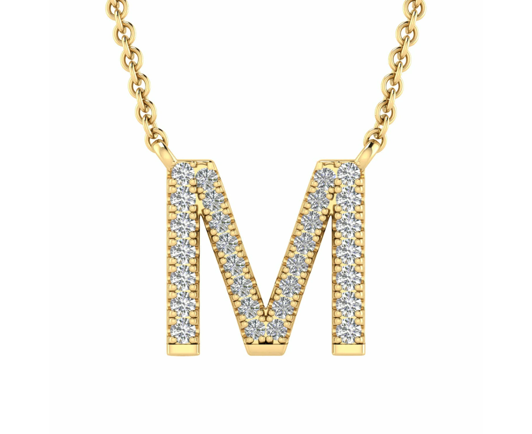 Initial 'M' Necklace with 0.09ct Diamonds in 9K Yellow Gold - PF-6275-Y