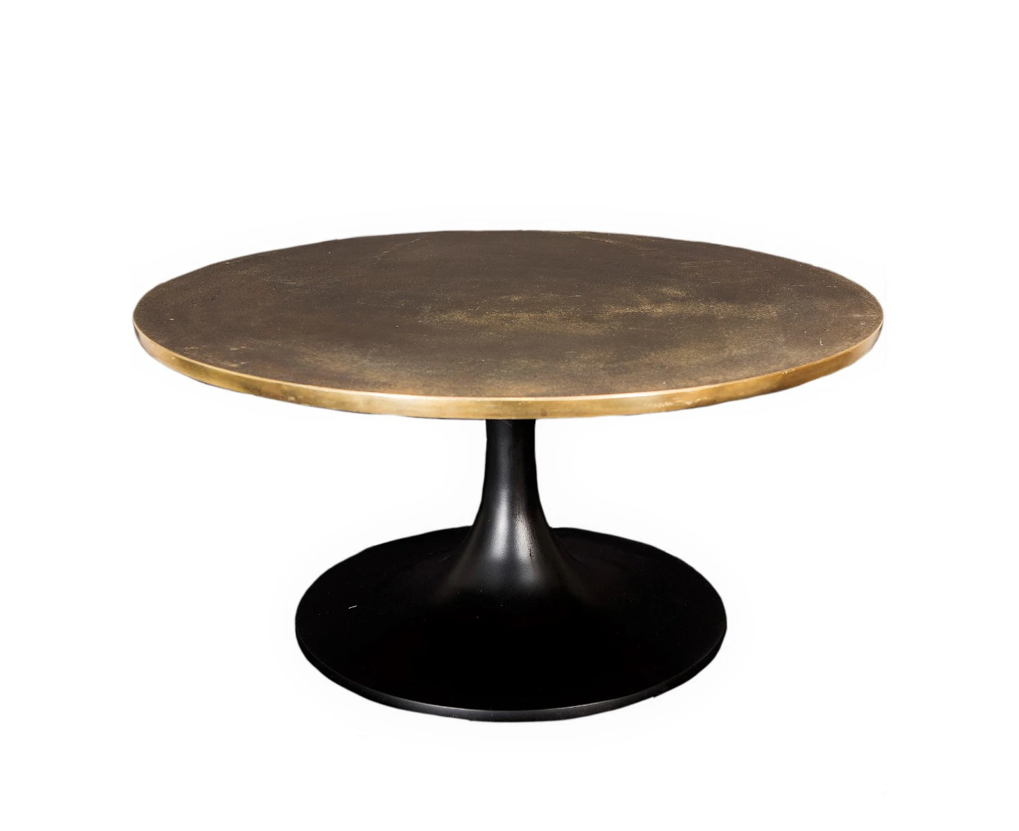 SSH COLLECTION Cafe 76cm Wide Round Coffee Table - Black Base with Brass Top