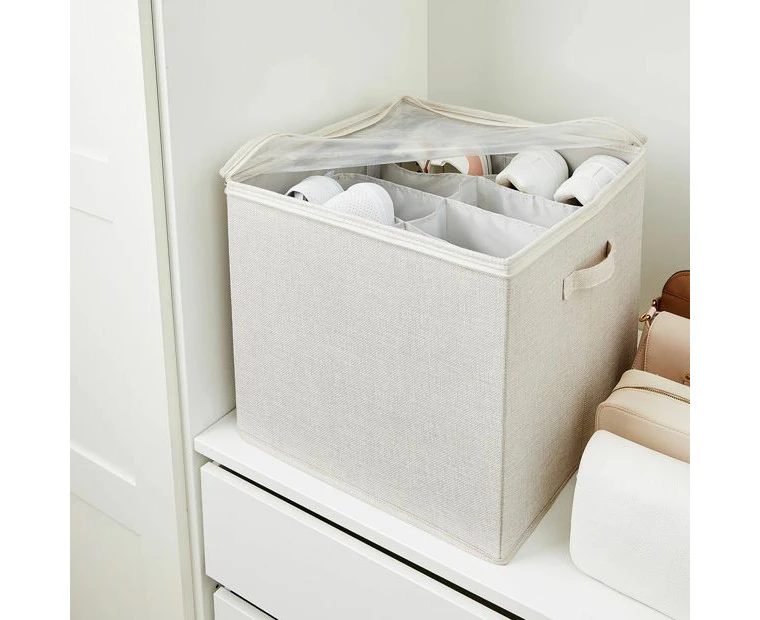 Linen Look Storage Box with Dividers, Beige - Anko