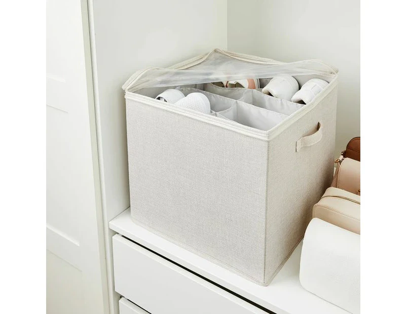 Linen Look Storage Box with Dividers, Beige - Anko