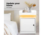 Levede Bedside Table USB Charger Outlet RGB LED Light Storage Cabinet White