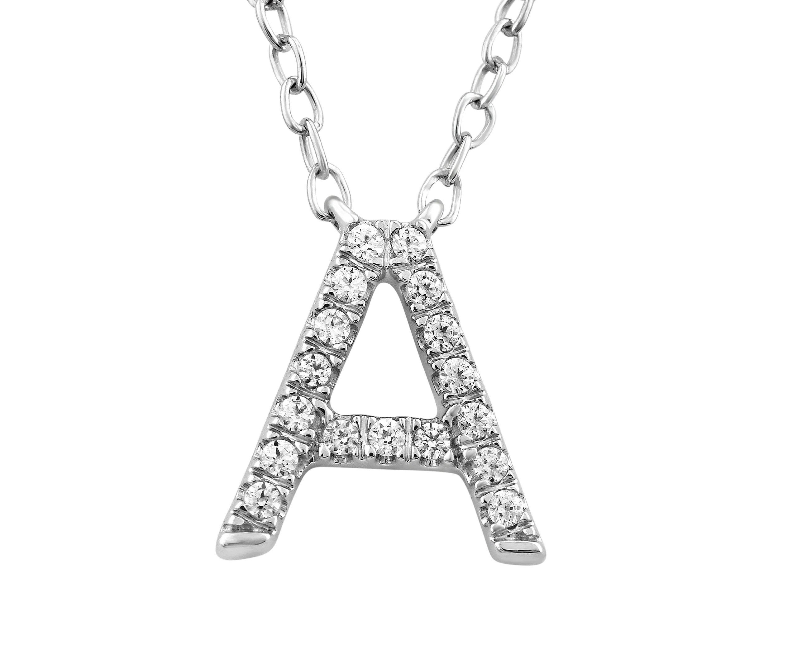 Initial 'A' Necklace with 0.06ct Diamonds in 9K White Gold