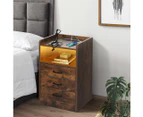 Levede Bedside Table Nightstand USB Charger Outlet RGB LED 3 Drawers Oak