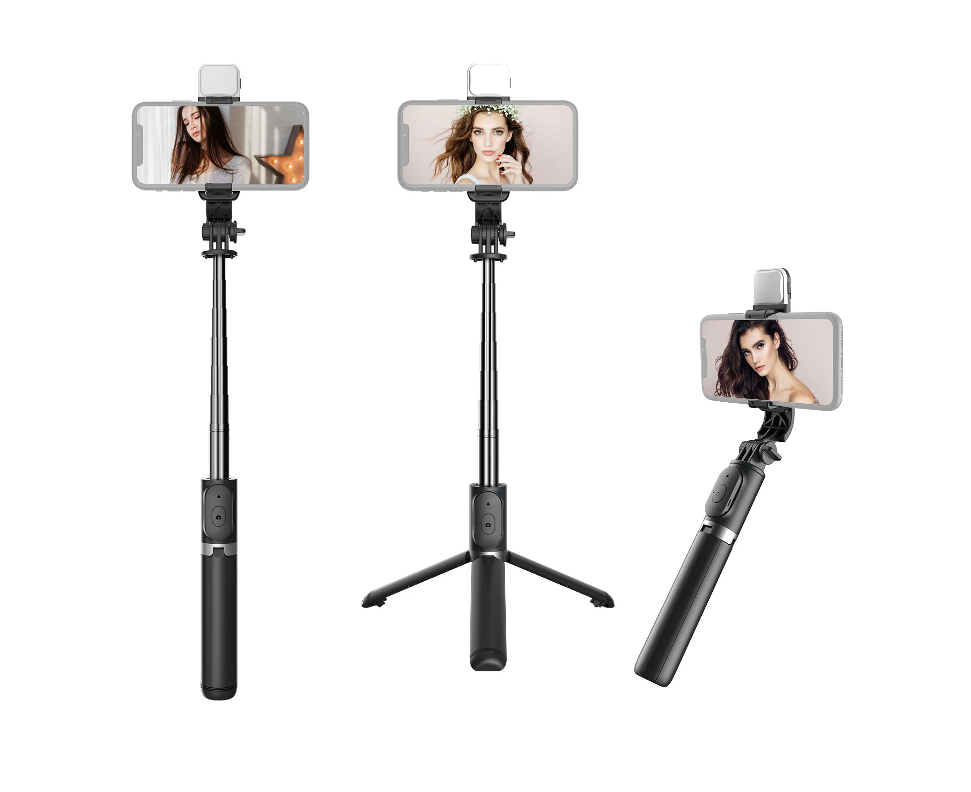 Multifunctional Wireless BT Selfie Stick Portable Extendable Tripod Stand with Fill Light 104.5cm Max. Length Remote Control for Vlog Video Shooting Group